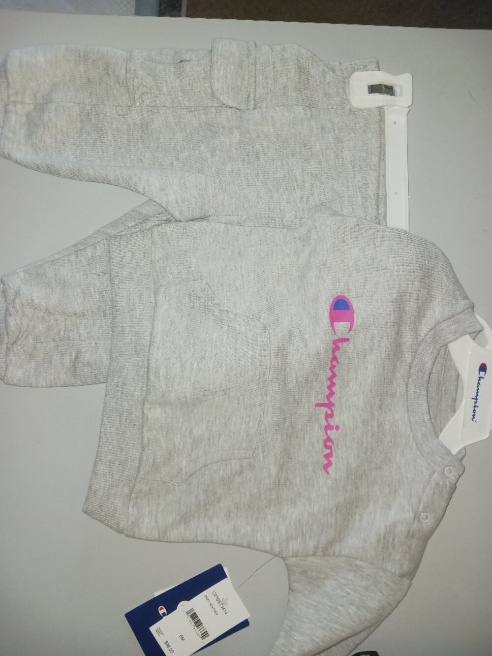 NWT Champion Baby Girls 2-Piece Sweatsuit Set Gray Pink Logo Size 6M